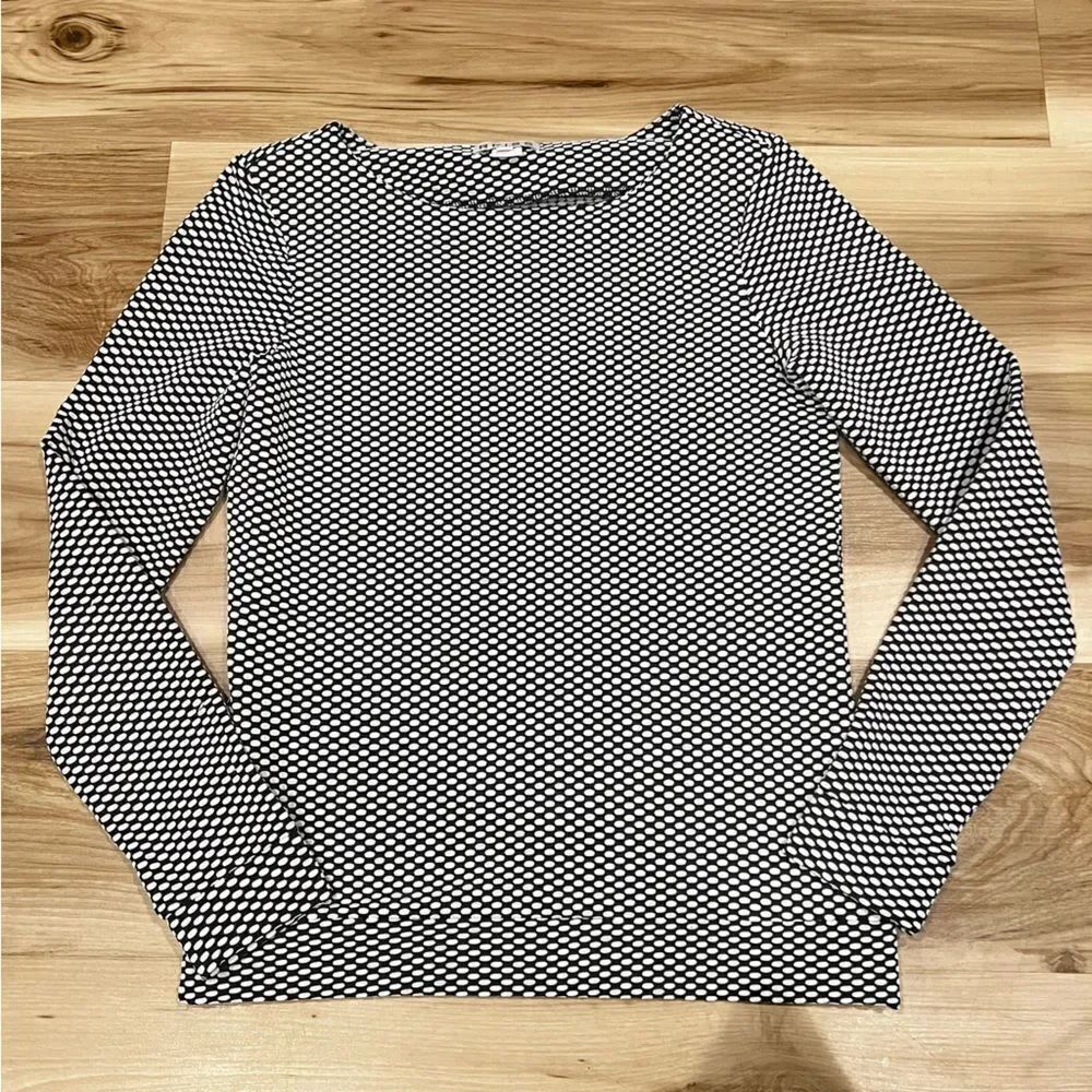 Reiss White & Black Long Sleeve Honeycomb Print Casual Top Women’s XS